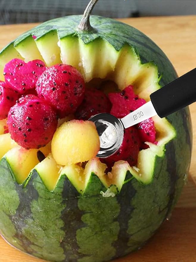 7Pcs Melon Baller Scoop Set, Stainless Steel Ball Spoon, Smooth Round Melon Balls Melon Scoop, Watermelon Cantaloupe Scooper for Watermelon, Ice Cream, Fruits, Sorbet(#1)