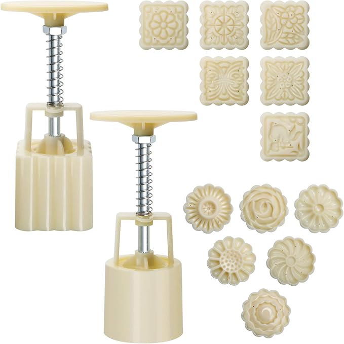 Luxiv Moon Cake Mould 50g, 12 PCS Pattern Hand-Pressure Mooncake Molds for Mid-Autumn DIY Pastry Tool 2 Set with 6pcs Round Flower Mooncake Mode and 6 Pcs Square Pattern Mooncake Mould (White, 50g)