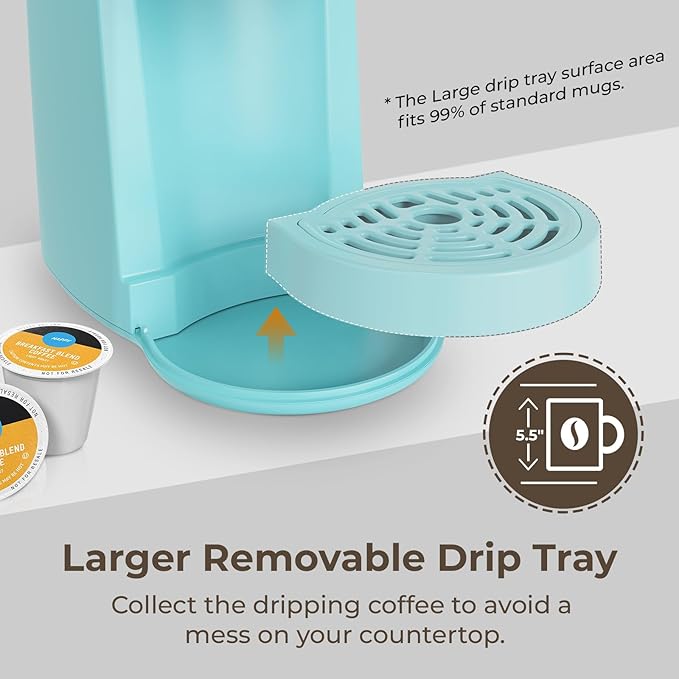 CHULUX Classic Single Serve Coffee Maker for K Cup, One Button Easy Coffee Machine for Office, RV, Travel and Dorm, Cyan