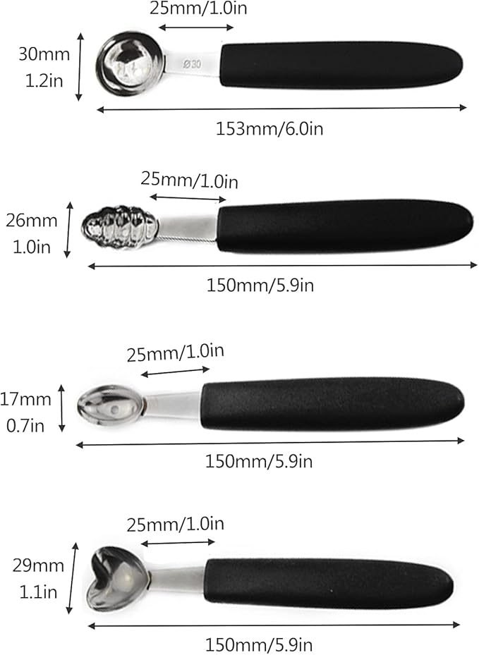 7Pcs Melon Baller Scoop Set, Stainless Steel Ball Spoon, Smooth Round Melon Balls Melon Scoop, Watermelon Cantaloupe Scooper for Watermelon, Ice Cream, Fruits, Sorbet(#1)