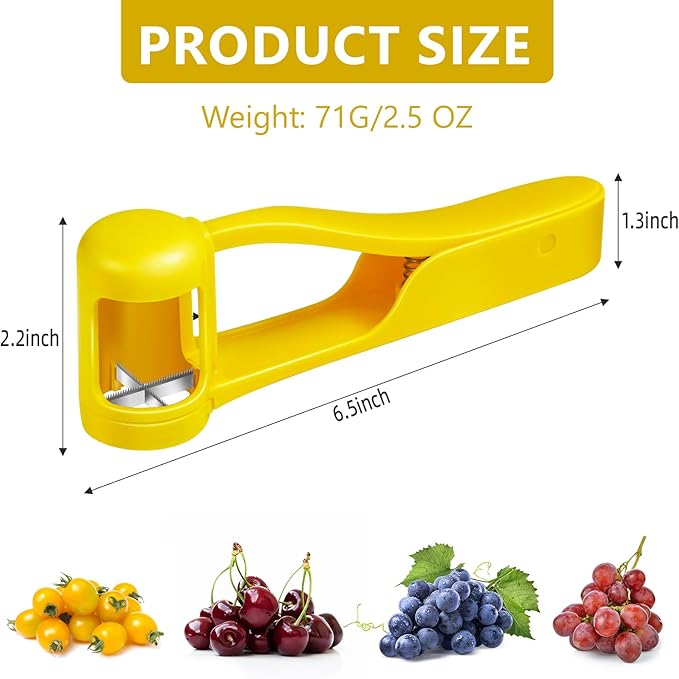 Grape Cutter,Stainless Steel Blades Quarter Grape Slicer with 4 Pieces Vegetable Fruit Salad,Slicer Kitchen Tomato Cherry Strawberry Cutter- Yellow