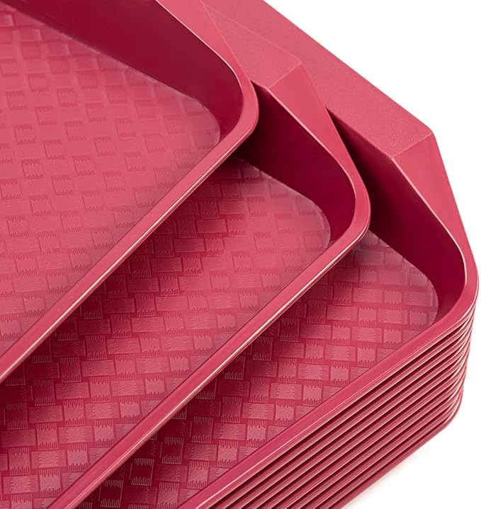 Plastic Fast Food Serving Tray,16.95 by 11.82-Inch,Set of 12 (Red)