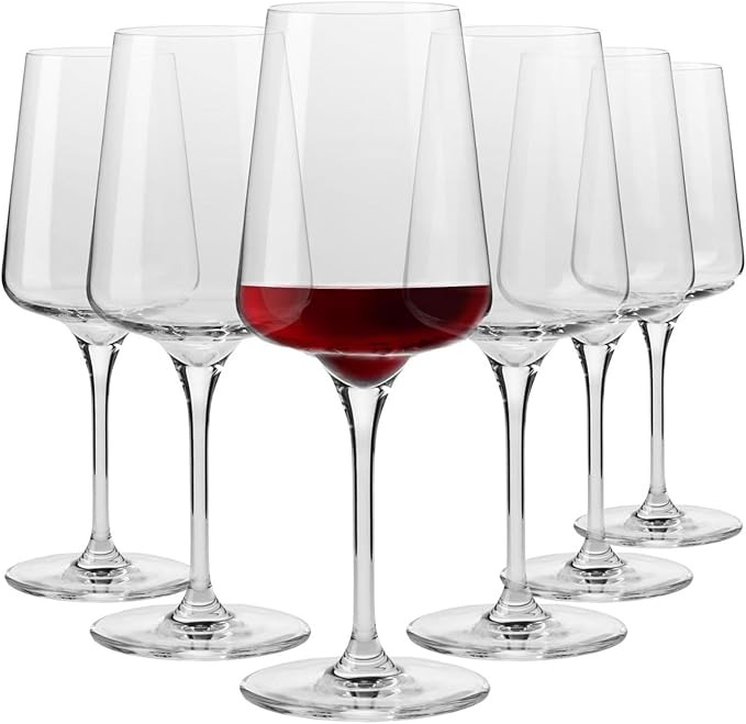 Krosno Red Wine Glasses | Elegant Design | Set of 6 | 16.9 oz | Infinity Collection | Ideal for Home, Restaurants and Receptions | Dishwasher Safe | Lead-Free Crystal Glass