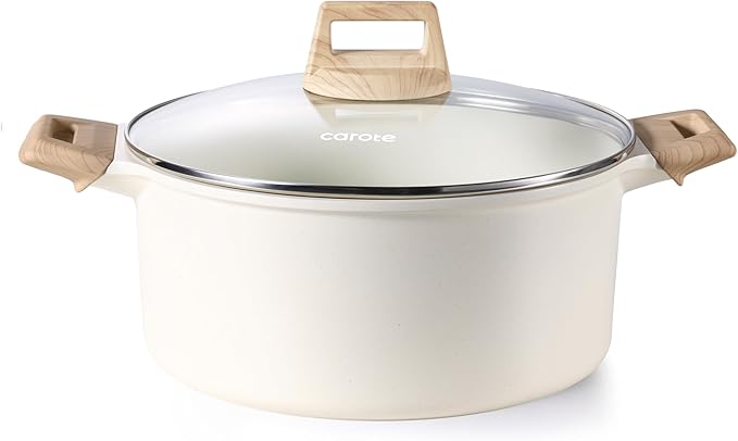 CAROTE 6 Qt Nonstick Stock Pot with Lid Soup Pot, 6 Quart with Lid, Casserole Super Easy to Clean Non Stick Cooking Pot Cookware PFOA Free, White Granite