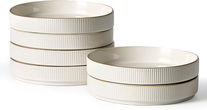 famiware Star 7.5" Pasta Bowls Set, Salad Bowl Set of 6, Double Reactive Glaze, Stackable, Perfect for Your Friend for Housewarming, Thanksgiving, Christmas, White