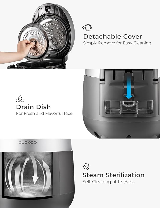 CUCKOO CRP-ST0609FG 6-Cup (Uncooked) / 12-Cup (Cooked) Twin Pressure Rice Cooker & Warmer with Nonstick Inner Pot, 16 Menu Options, 3 Voice Guide, Auto Clean (Gray)