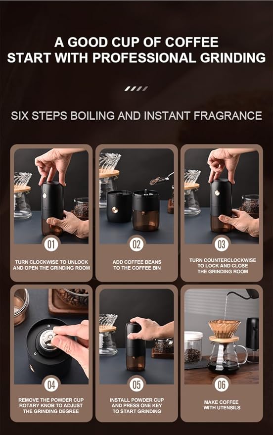 Generic Portable Battery Powered Burr Coffee Grinder with Adjustable settings, 35G Capacity, 1500mAh Rechargeable, Conical Stainless Steel Burr for Espresso, Manual Brew, Travel, Camping