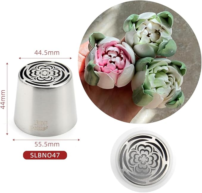 10 Pieces Extra Large Stainless Steel Seamless Russian Flower Piping Tips Kit for Marshmallow Bouquet,Cake Decorating Floral Icing Nozzles Set, 10 Icing Nozzles with 1 Clean Brush,1 Pastry Bag(XXL,A)