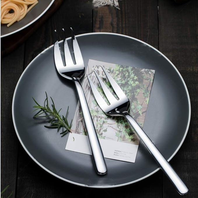 Serving Spoons*2 Slot Spoons* 2 Forks *2 Buffet Colander Stainless Steel Banquet Set, Set of 6. Lenght 9" (6-spoon forks set)