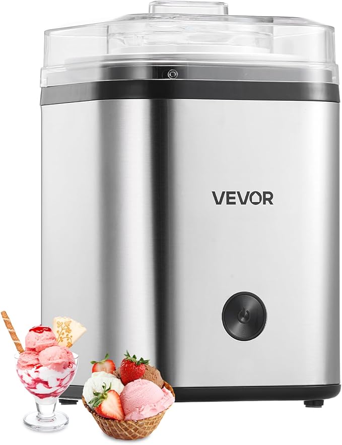 VEVOR Ice Cream Maker, 2.11 Qt. Large Capacity, Electric Automatic Ice-Cream Machine, with Easy Operation & Cleaning, Stainless Steel Shell, for Homemade Frozen Yogurt, Fruit Sorbet, Gelato, Silver