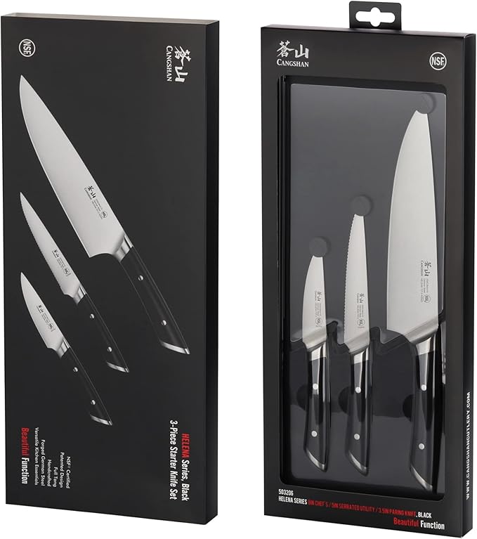 Cangshan HELENA Series German Steel Forged Starter Knife Set (Black, 3-Piece)