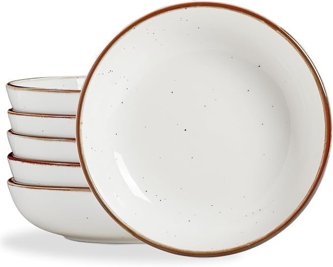 ONEMORE 30 Oz Porcelain Salad Pasta Bowls, Shallow & Wide Bowls Plates Set of 6, Large Ceramic Serving Bowls for Soup, Dessert, Pizza, Fruit. Microwave & Dishwasher Safe Kitchen Dinnerware, White