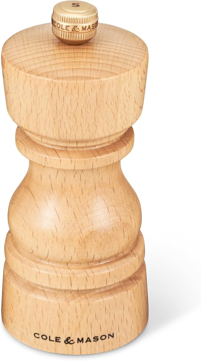 Cole & Mason London Refillable Spice Mill - Kitchen & Home Accessory - Table Salt Grinder - Salt Mill with Ceramic Mechanism - 5", Natural Beech