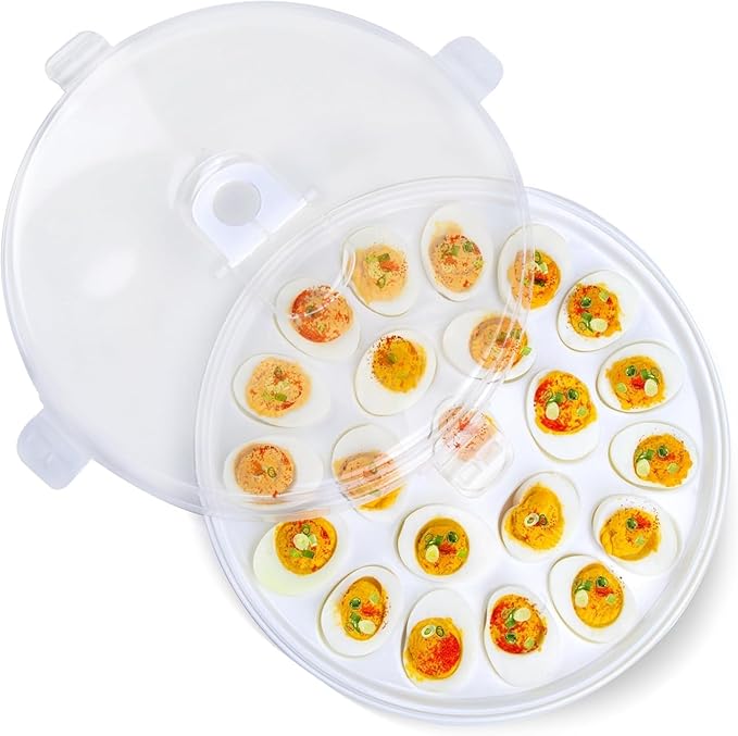 HANSGO Deviled Egg Containers with Lid, Deviled Egg Platter Carrier Holder Trays with 22 Slots for Holiday Party and Home Kitchen, White