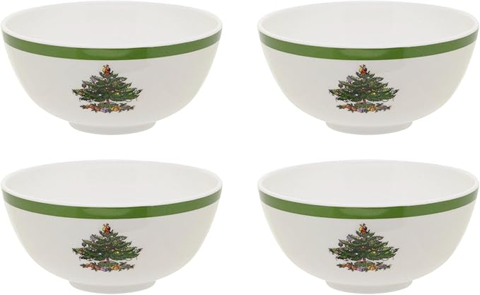 Spode Christmas Tree 6-Inch Melamine Bowls - Set of 4 Festive Bowls for Soup, Dessert, Holiday Dishes - Durable, Dishwasher Safe - Versatile Tableware for Indoor, Outdoor Christmas Gatherings