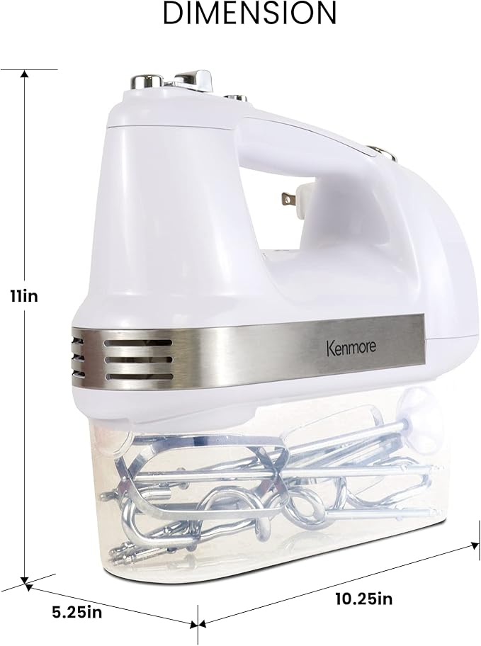 Kenmore Electric Hand Mixer - Kitchen 5 Speed Handheld Blender With Whisk, Beater, Dough Hook, Attachments Storage Case Batidora De Mano, Turbo Boost, Appliance For Cake Mix, Eggs, Whipping Cream