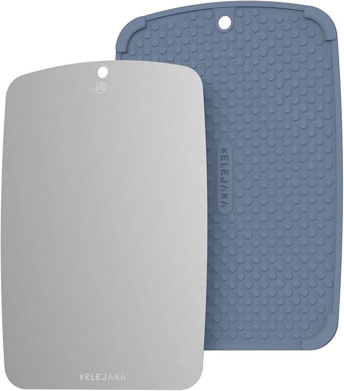 100% Pure Titanium Cutting Board, Double-Sided Pure Titanium Cutting Board for Kitchen and Outdoor Cooking Hygiene Durable Dishwasher Safe Chopping Board with Detachable Silicone Pad (11.42"x7.87")