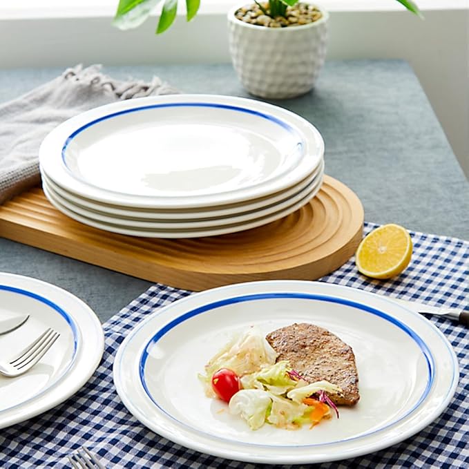 10.5-inch Porcelain Dinner Plate Set of 6 - Microwave, Oven and Dishwasher Safe, Scratch Resistant. (Scuba Blue)