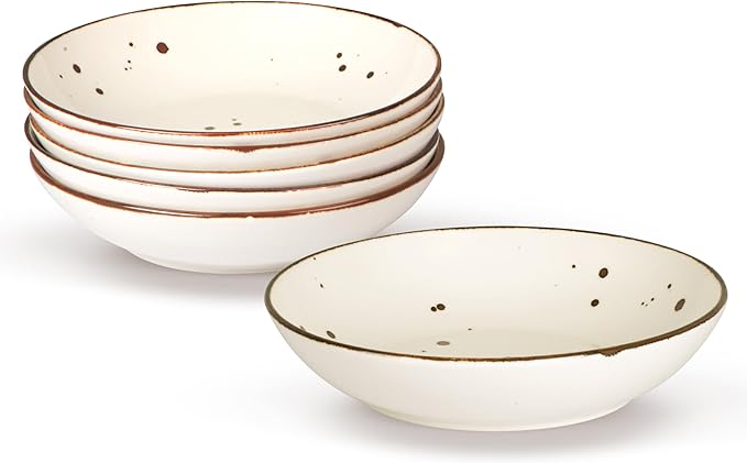 Esfour 8 Inch Porcelain Pasta Bowl, 16 Ounces Salad Bowls, Microwave & Dishwasher Safe, Sturdy & Stackable, Set of 6 Ceramic bowls Plates Set, Wide Shallow salad Bowls Set, Classic Assorted Colors