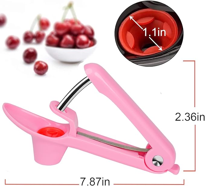 Cherry Pitter Tool, Cherry Stone Remover, Cherry Corer, Pink, ABS Plastic & Stainless Steel Handle