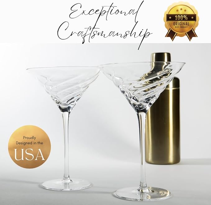 Vortex Martini Glasses – Elegant Twisted Rib Design, Lead-Free Crystal Cocktail Glasses with Stem – Gift-Boxed Barware for Women, Men, Mixologists & Special Occasions (Set of 2)