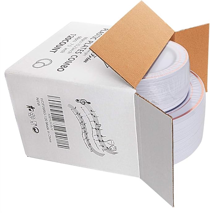 WDF 120 pieces Rose Gold Plates Disposable - Heavy Duty Rose Gold Plastic Plates Perfect for Mother's Day, Wedding, Birthday