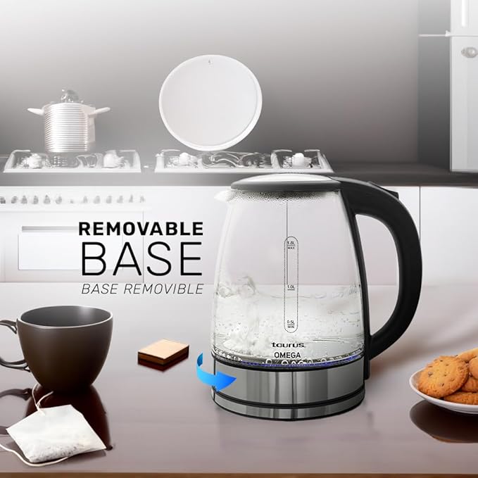 Taurus Cordless Electric Kettle – 1.7L Stainless Steel Hot Water Boiler | Fast Boil, 360° Swivel Base, Auto Shut-Off, BPA-Free – Modern & Portable Design for Tea, Coffee, Instant Meals
