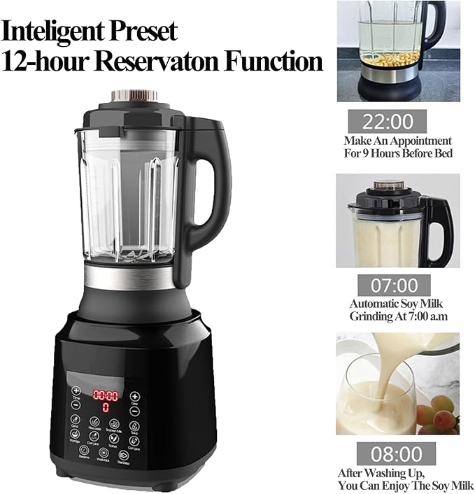 Countertop Food Blender,Hot Soup Maker,High-Speed Kitchen Food Processor with 9 One Touch Programs,12H Preset,Self-Cleaning,Crushing,Mixing,Juices,Pureeing,Grinding,Chopping,Auto-shutoff, 60OZ, 1200W