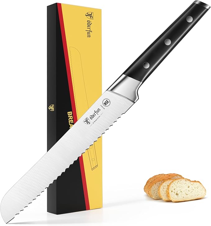 Bread Knife:8 Inch Ultra Sharp Bread Serrated Knife, High Carbon Stainless Steel Bread Knife for Homemade Bread, Full Tang Cuts Cleanly for Efficient Slicing Sourdough Bread, Bagels, Cake