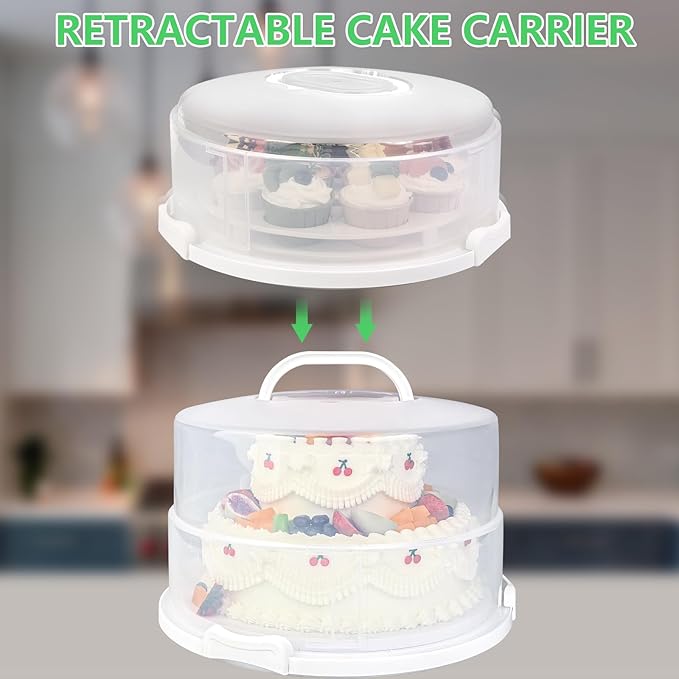 12 Inch Cake Carrier with Lid & Handle BPA-Free Cake Transport Container, Includes Insulated Bag, Cupcake & Pie Holders for Secure Dessert Delivery (Fits 7" Tall Cakes) (Purple)