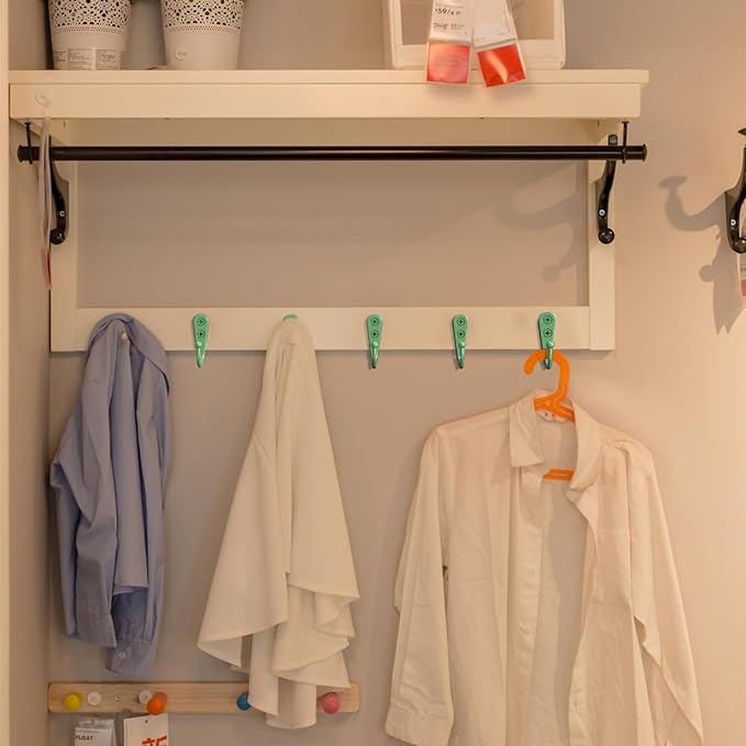 15 Pcs Black Wall Mounted Coat Hooks, Hanger Hook with 30 Pieces Screws for Towel, Key, Robe, Scarf, Bag, Cap, Coffee Cup, Mugs(Green)