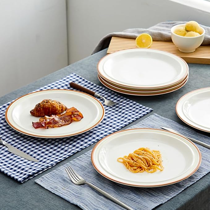 10.5-inch Porcelain Dinner Plate Set of 6 - Microwave, Oven and Dishwasher Safe, Scratch Resistant. (Cozy Orange)