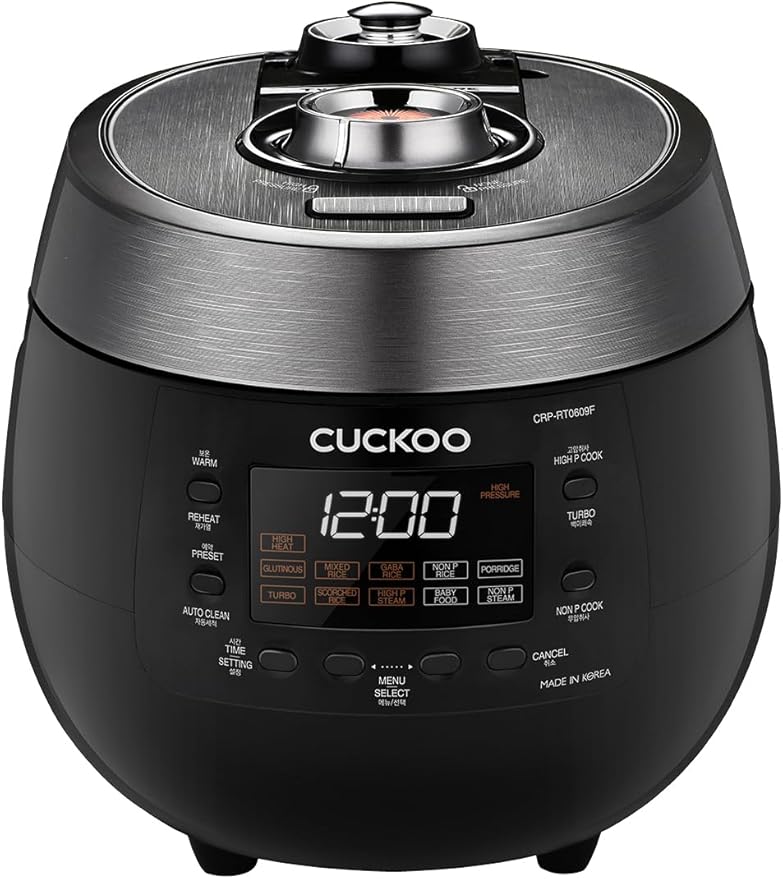 CUCKOO CRP-RT0609FB 6-Cup (Uncooked) / 12-Cup (Cooked) Twin Pressure Rice Cooker & Warmer with Nonstick Inner Pot, 14 Menu Options, Safe Steam Release, 3 Voice Guide, Auto Clean (Black)