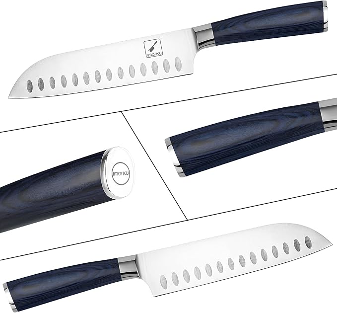 imarku Santoku Knife, 7 inch Kitchen Knife Ultra Sharp Asian Knife Japanese Chef Knife - German HC Stainless Steel 7Cr17Mov - Ergonomic Pakkawood Handle, Christmas Gifts for Women/Men, Blue