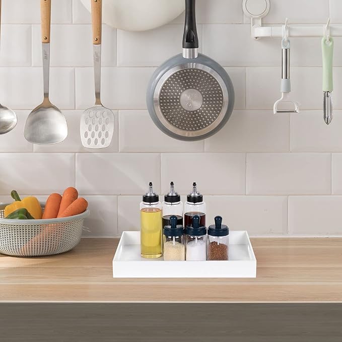 Modern Acrylic Ottoman Tray with Cutout Handles. Acrylic Serving, Organizer Decorative Tray. for Living Room, Bedroom,Bathroom and Kitchen Tabletop (White, 11x14 Inch)