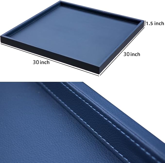 30 * 30 Inch Rectangular Ottoman Tray | Textured PU Leather, Waterproof & Heat-Resistant Storage for Coffee/Dining Tables, Sofa, Bed, Entertainment & Party (Navy Blue, 30 * 30in)
