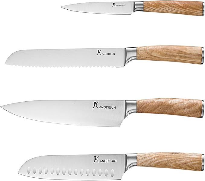 Natura Series 4 PCS Chef Knife Set with Gift Box, Ultra Sharp Kitchen Knives with Natural Wooden Handles