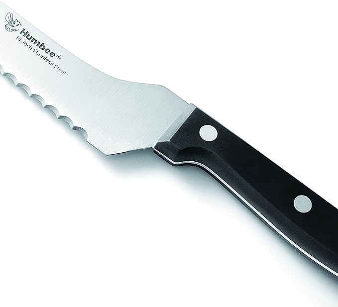 10 Inch Serrated Offset Bread Knife, Premium Stainless Steel Blade with Wave Edge, Full Tang Handle, Razor Sharp for Bread, Durable Professional Kitchen Knife, Black