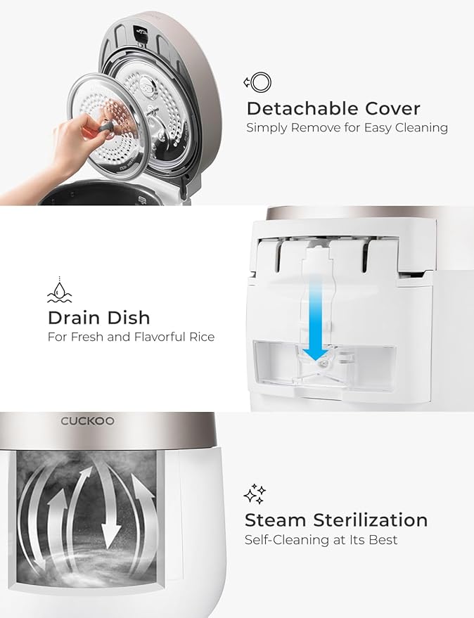 CUCKOO CRP-ST1009FW 10-Cup (Uncooked) / 20-Cup (Cooked) Twin Pressure Rice Cooker & Warmer with Nonstick Inner Pot, 16 Menu Options, 3 Voice Guide, Auto Clean (White)