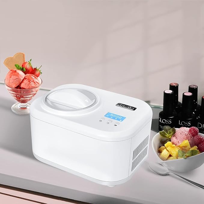 KUMIO Ice Cream Maker with Compressor, No Pre-Freezing, 4 Modes Ice Cream Maker Machine with LCD Display, Timer (1.25 Quart)