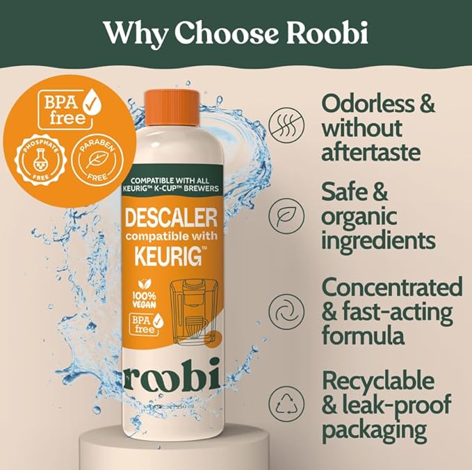 Roobi Keurig Compatible Descaling Solution. Specially Formulated for Descaling & Cleaning. 2 Uses per Bottle, 2 Pack. Carbon Neutral Keurig Descaling Kit.