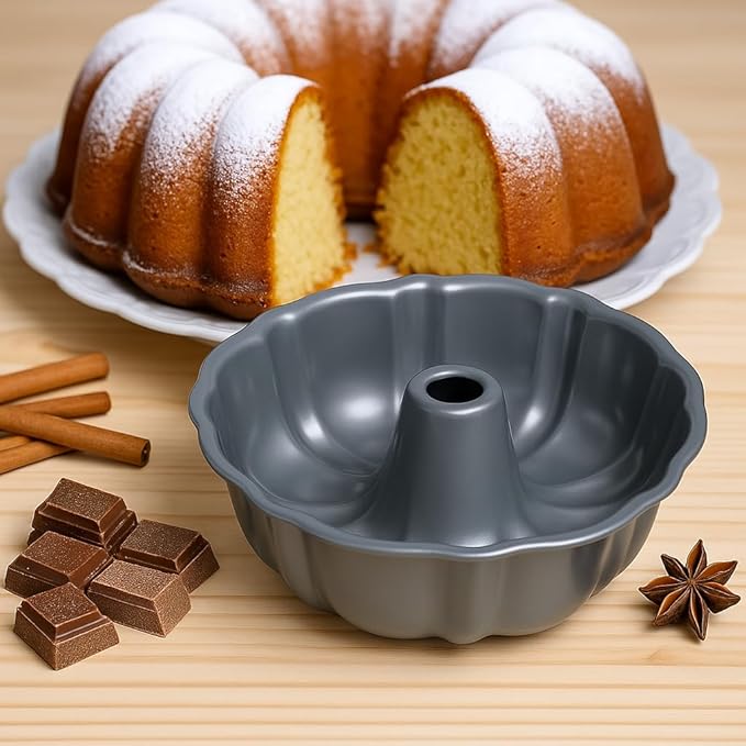 10-Inch Nonstick Cake Pan, Fluted Tube Pan for Pound Cakes, Muffins, Angel Food Cake, Coffee Cake, and More – Easy Release, Dishwasher Safe, Oven Safe, Heavy Duty
