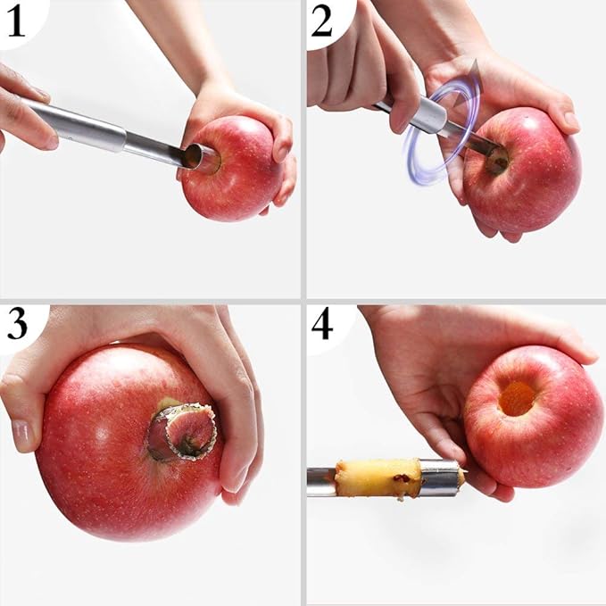 Corer and Pitter Set of 4, Multi-Function Corer and Pitter Remover Set, Stainless Steel Core Remover Tool for Apple, Pear, Cherry, Jujube, Red Dates or More with Sharp Serrated Blade