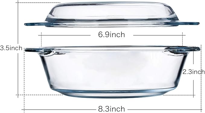 NUTRIUPS Small Round Glass Casserole Dish with Lid, 1 L Mini glass bowl with glass lid, Microwave and Oven Safe