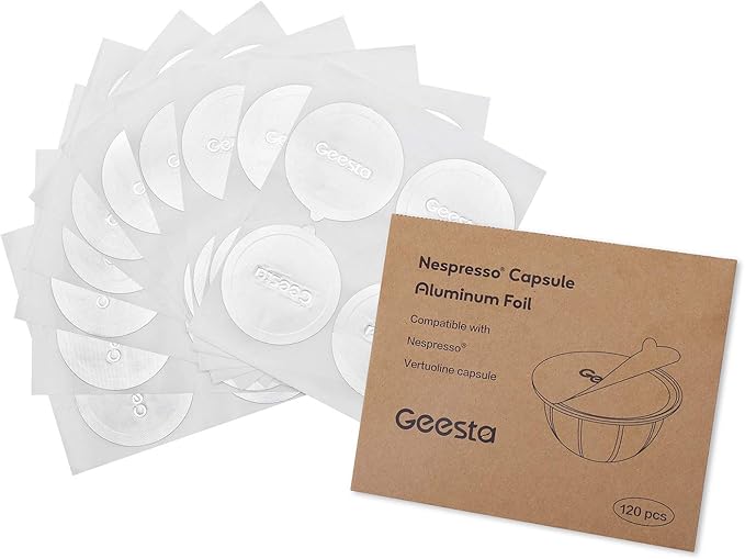 Geesta Reusable Aluminum Foil Seals Lid Compatible with Nespresso Vertuoline Capsule-120 Pcs (120 PCS)