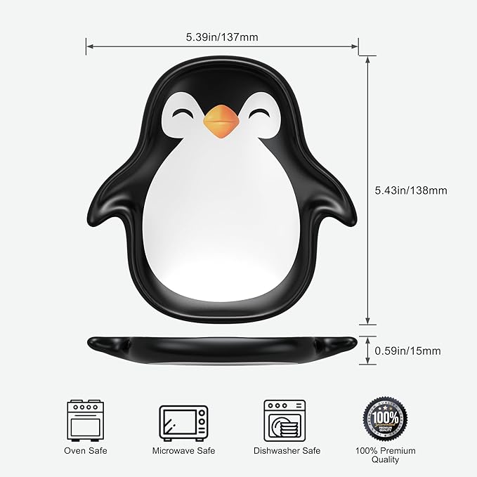 Penguin Spoon Rest for Stove Top – Ceramic Utensil Holder for Kitchen Counter – Cute Cooking Spoon Rest, Spatula Holder, Snack Dish – Unique Kitchen Gift for Holidays, Housewarming