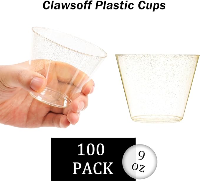 100 Count 9 oz Gold Plastic Cups, Disposable Cocktail Cups for Wedding & Party, Bulk Gold Plastic Tumblers, Fancy Disposable Party Cups for Cold Drinks