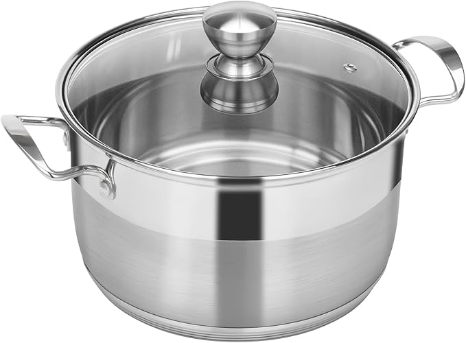 Ohtomber Stainless Steel Stock Pot - 12 Quart Large Cooking Pot with Lid for Pasta, Soup, Spaghetti, Nonstick Thick Base Deep Stockpot, Kitchen Cookware for Stew, Simmer, Boiling, Canning