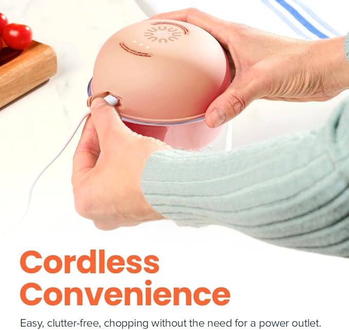 Choppi Cordless Electric Vegetable Chopper & Mini Food Processor for Dicing, Shredding, Mincing, and Puree, Portable and Rechargeable, 2-Cup, 500 mL, 4000 mAh Battery, Canyon Sunset