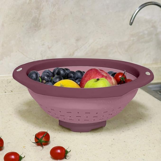 QiMH Collapsible Colander and Strainer, 5 Quart(1.25 gal) BPA Free & Dishwasher-safe Silicone Foldable Strainer, Heavey Duty Kitchen Drainer Basket for Pasta, Veggies and Fruits